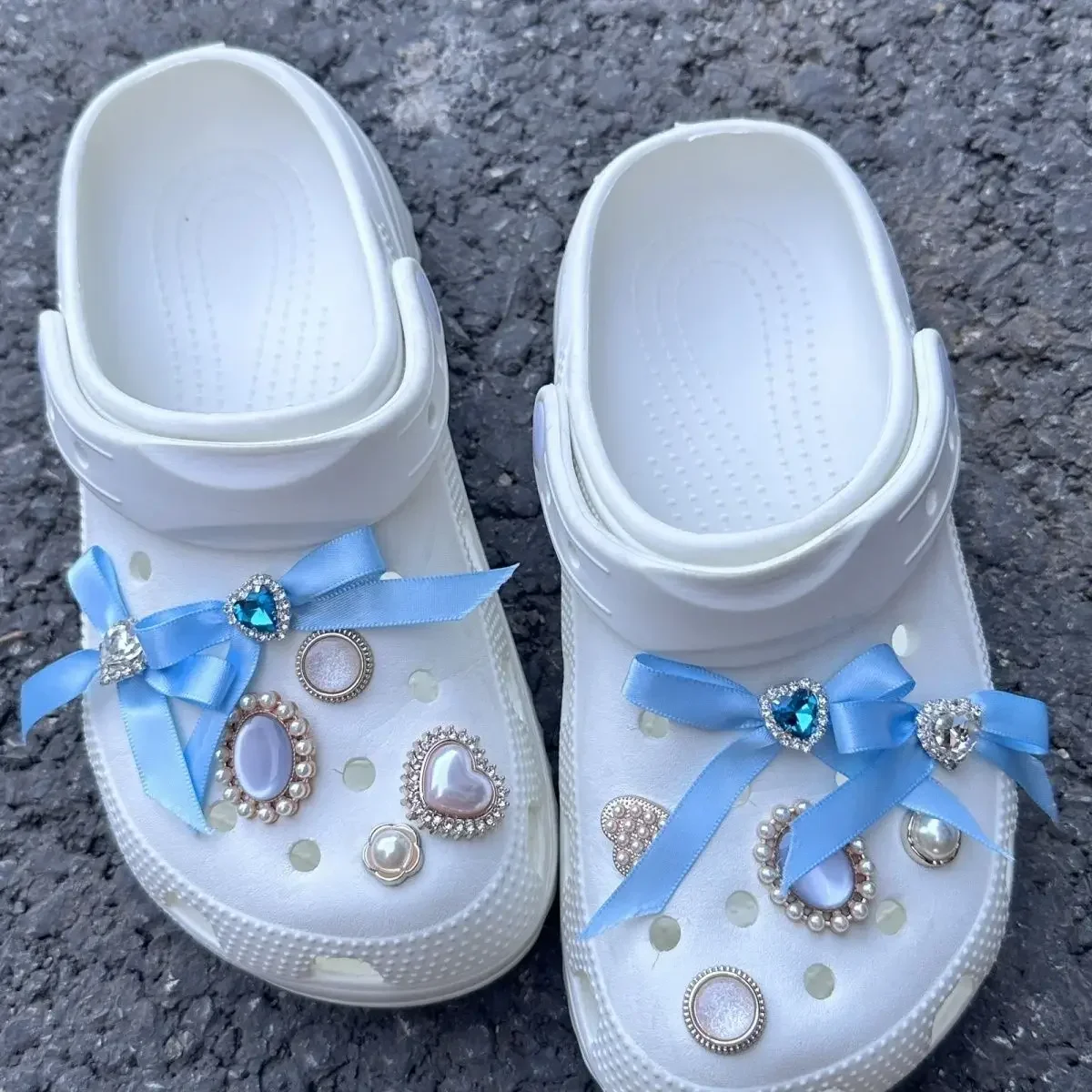 

New Adornment for Clogs Sandals Hot Blue Ribbon Series Beautiful Charms for Crocs Elegant Footwear Decoration Ins Popular Gift