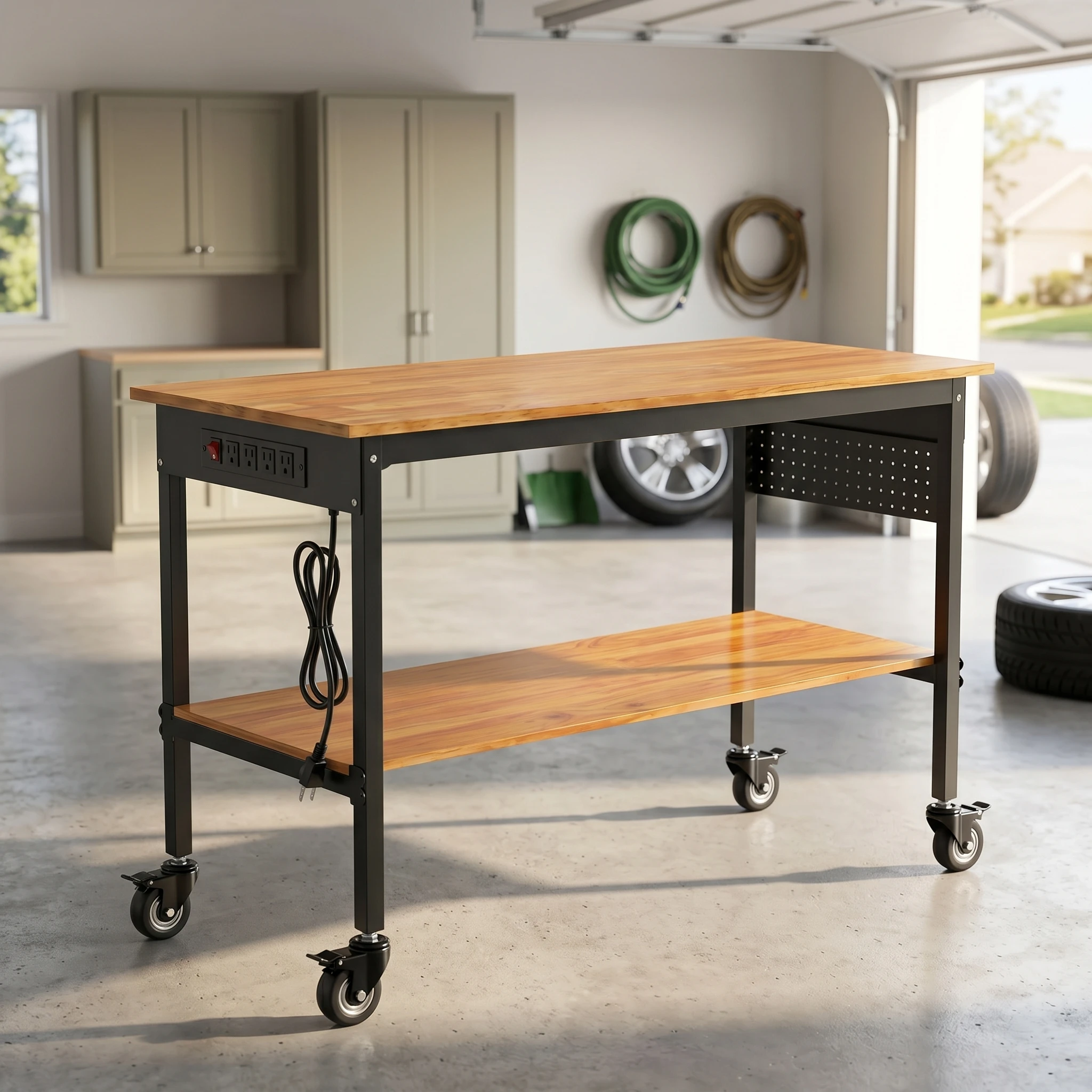 Workbench Woodworking - Мобильный верстак со встроенной розеткой и