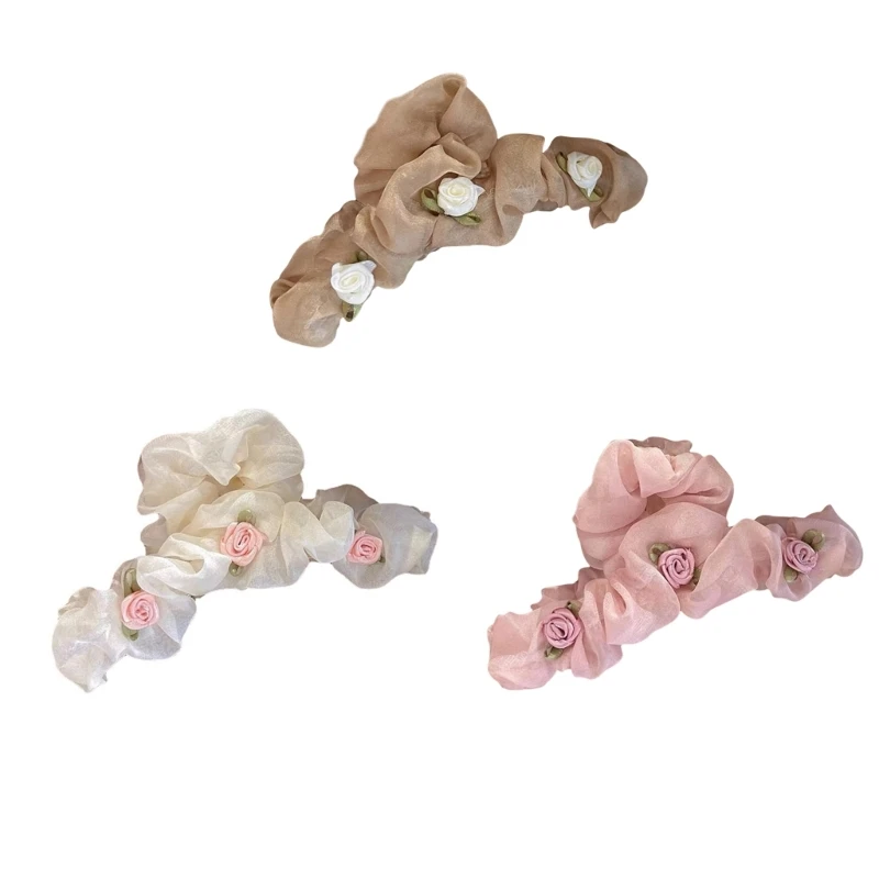 

Sweet Hairpin Lovely Female Romantic Yarn Rose Flower Shape Hair Claw Small-Fresh Style Summer Hair Clip for Girls