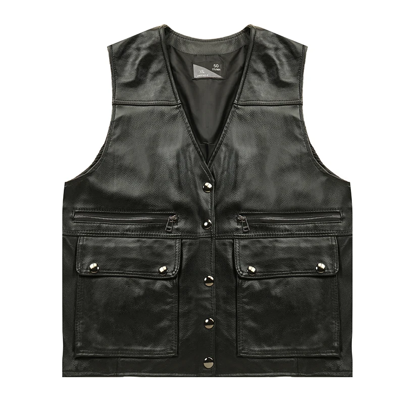 

Genuine Real Leather Vest Men's Full-Grain Sheepskin Waistcoat Multi-Pocket Fishing Autumn Winter Outdoor Photography Thin
