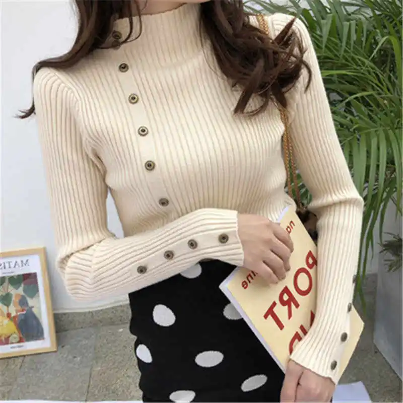 

Fashion Long Sleeve Black Knitted Sweater Women Pullovers Mock Neck Knit Sweater Pullover Women Tops Women Clothing 2026 Q1662