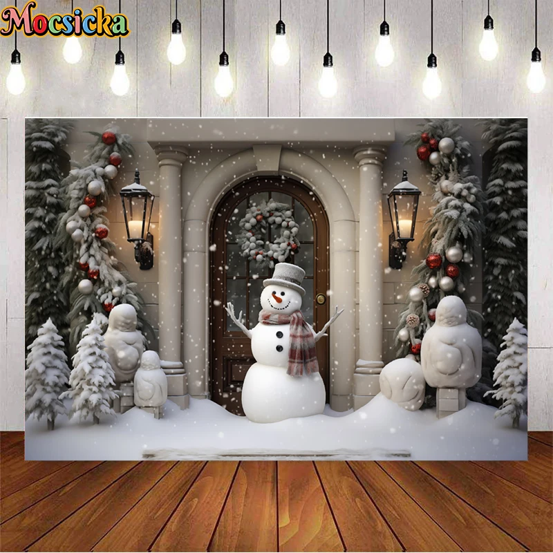 

Mocsicka Winter Christmas Photography Background Cute Snowman Xmas Tree Holiday Party Family Portrait Photo Backdrops Studio