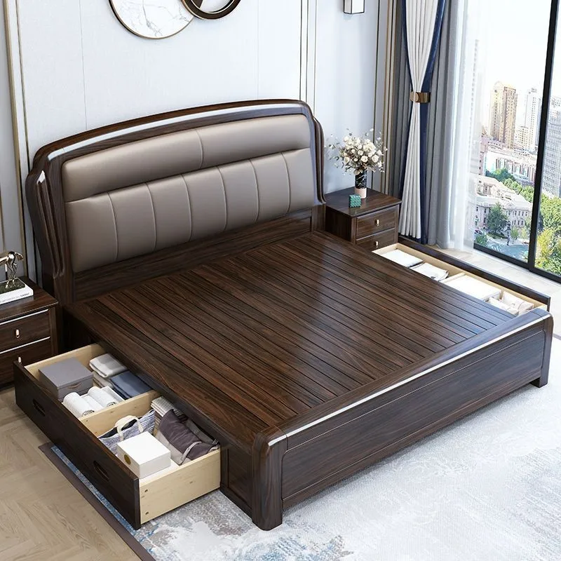 Purple gold sandalwood Chinese solid wood bed, household all solid wood bed