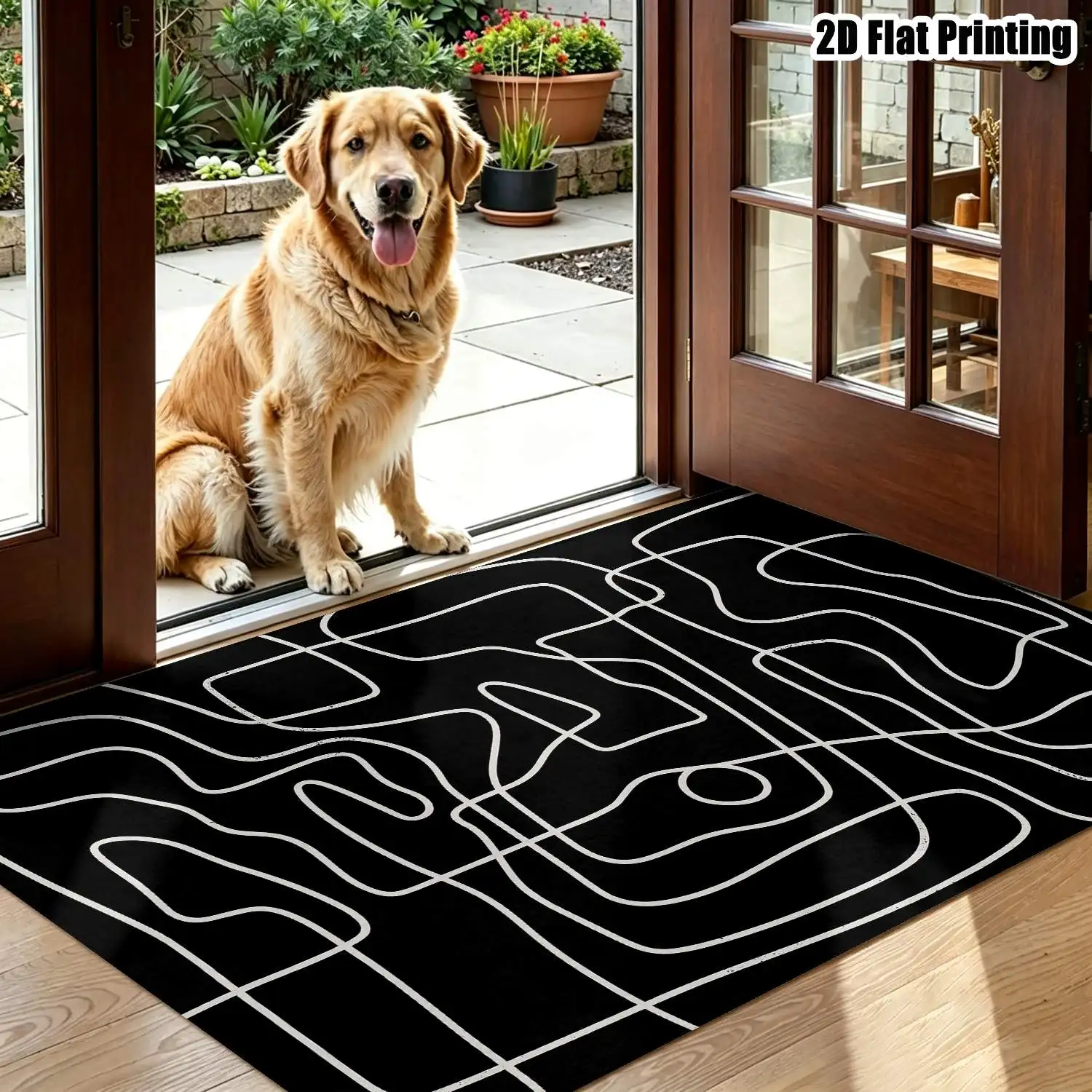 1Pc 2D Printed Black White Abstract Line Carpet, Nordic/Instagram Style Floor Mat, Modern Simple Geometric Striped Art Carpet, Home Decor, Multi-Size, Machine Washable For Entrance, Restaurant, Foyer, Bedroom, Living Room.
