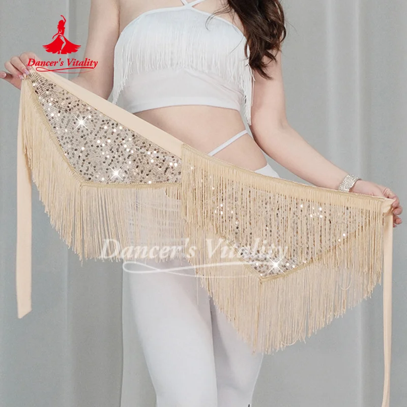 Cadena de cintura BellyDance para mujer, bufanda Triangular de cadera con borlas de lentejuelas, cinturón de práctica de baile callejero para adultos y niños