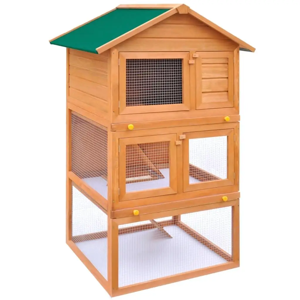 3-Layer Wooden Outdoor Rabbit Hutch & Small Animal House Pet Cage