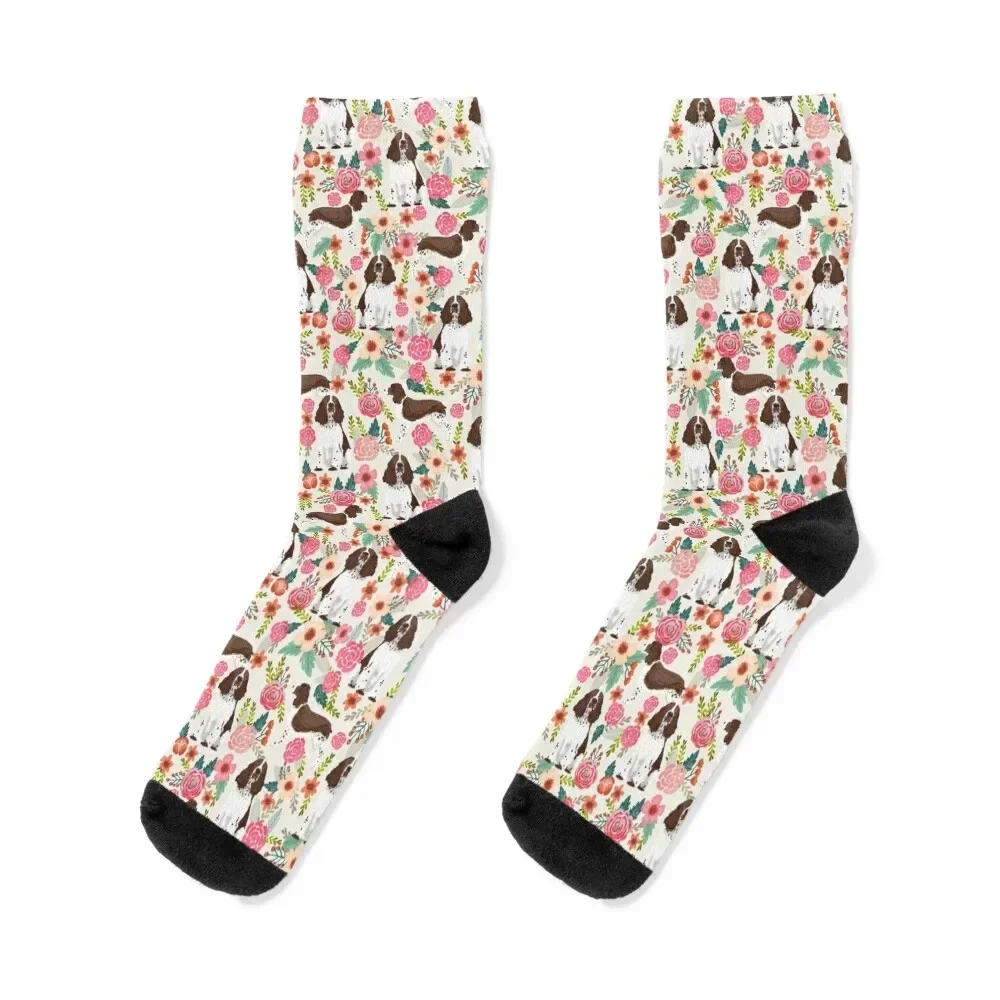 english springer spaniel liver dogs floral pattern - vintage florals, doggo, springer spaniel Socks kawaii Socks Men Women's