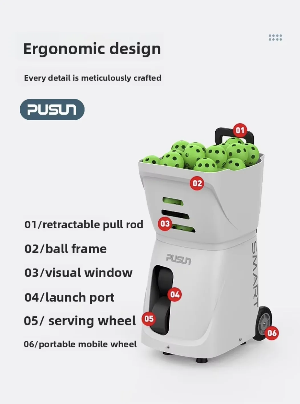 2026 Newest Arrival Pusun PP-Smart Pro Pickleball Service Machine Intelligent Automatic Practice Trainer with APP Remote Control