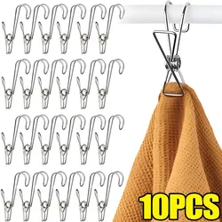 5/10/20Pcs Long Tail Clip Stainless Steel Photo Clip Clothespins Towel Organizer Holder Rack Hooks Clothes Pegs Laundry Storage