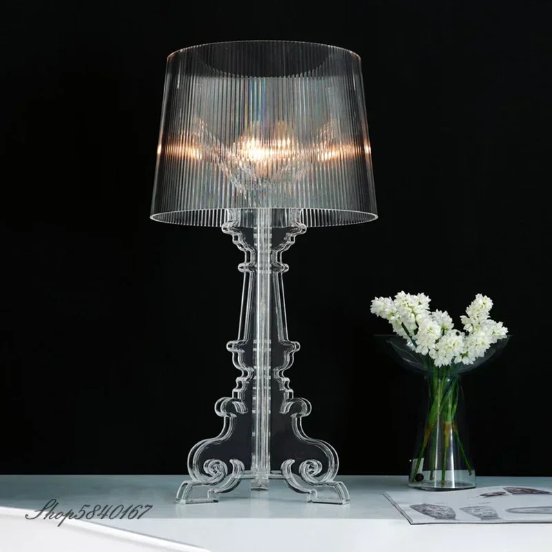 SANDYHA Modern Home Decor LED Desk Light Baroque Ghost Shadow Transparent Acrylic Lamps Dormitorio Bedroom Study Lampe E27 Bulb