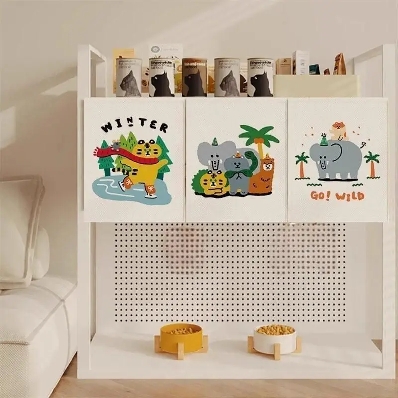 VIKAMA Cartoon Animal Cabinet Curtain Self-Adhesive Storage Rack Dustproof Curtain Cat Nest Canteen Partition Cover Curtain
