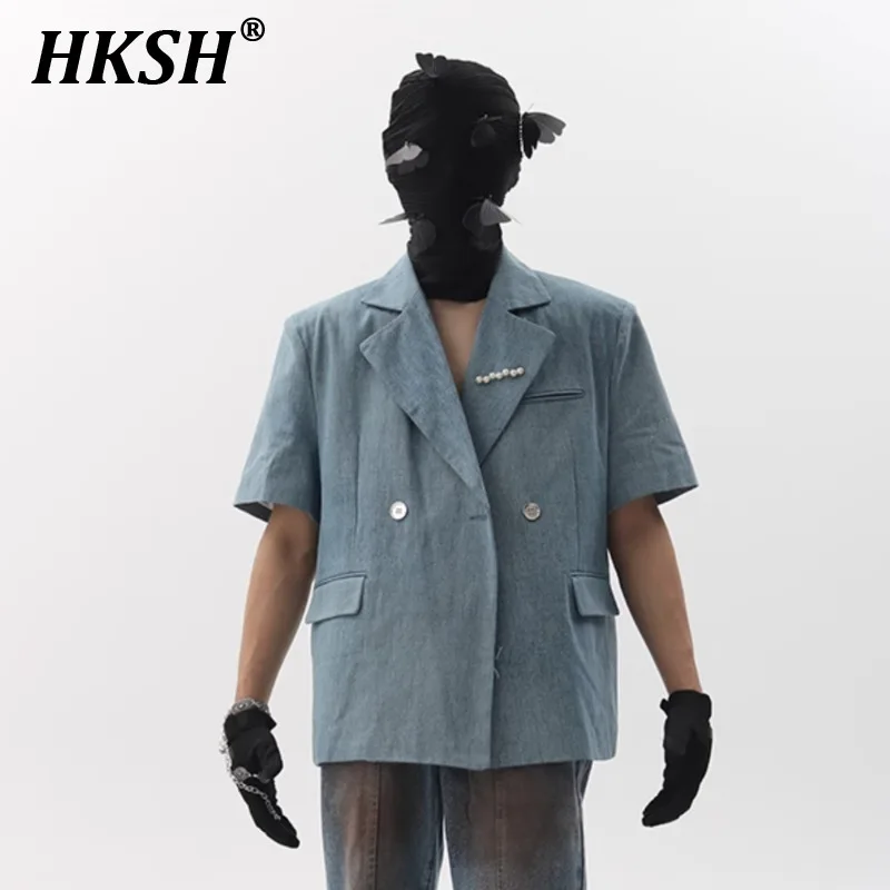 

HKSH Summer Spring Autumn New Original Design Loose Wide Short Sleeve Blazer Men's Tide Punk Jacket High Sense Streetwear HK2150