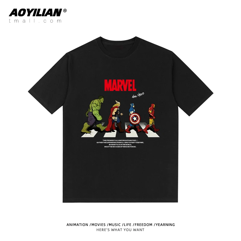 Marvel T-shirts, Avengers Collaboration Captain America and Iron Man Merchandise, Summer Short-sleeved and Half-sleeved Trend