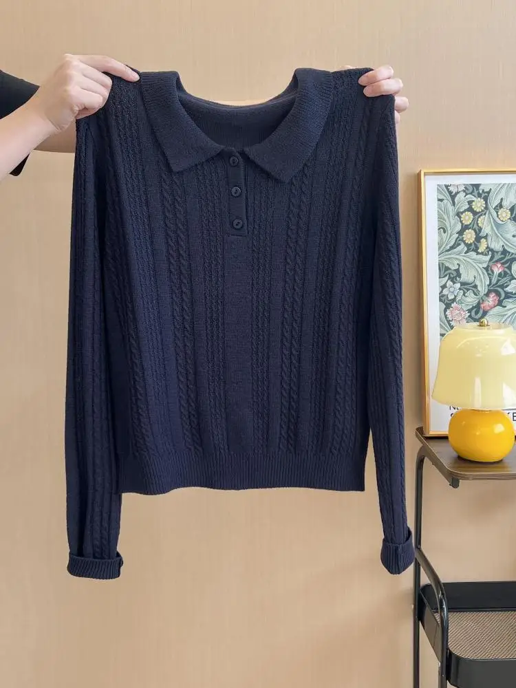 

Осень-зима, синий, бежевый, универсальный короткий свитер на пуговицах, женский пуловер цвета хаки, трикотажная одежда, праздничные топы с длинными рукавами, популярные