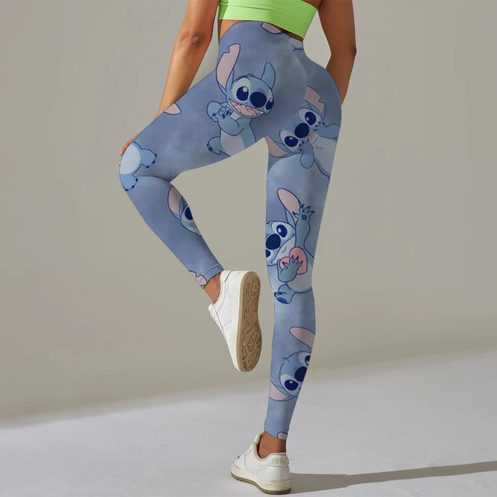 Disney Stitch print Checkered WOMEN'S Sports and Fitness Leggings Women Tiedye Gym Leggings Mujer Push Up Booty Pants Fitness