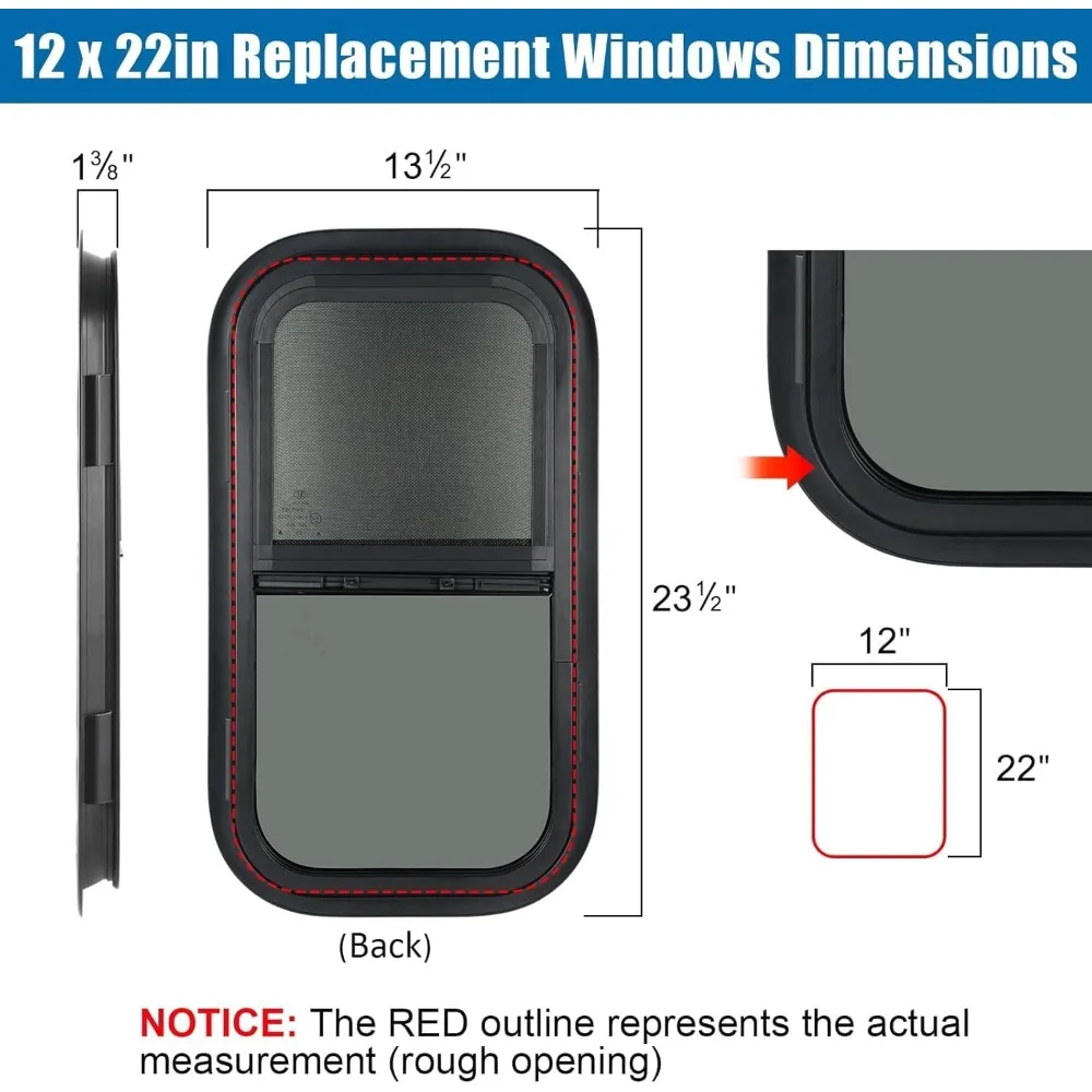 Paar verticaal getinte schuiframen voor campers met netscherm en sierring, 12 W x 22 H, geschikt voor 1 of 1-1/2 dikte