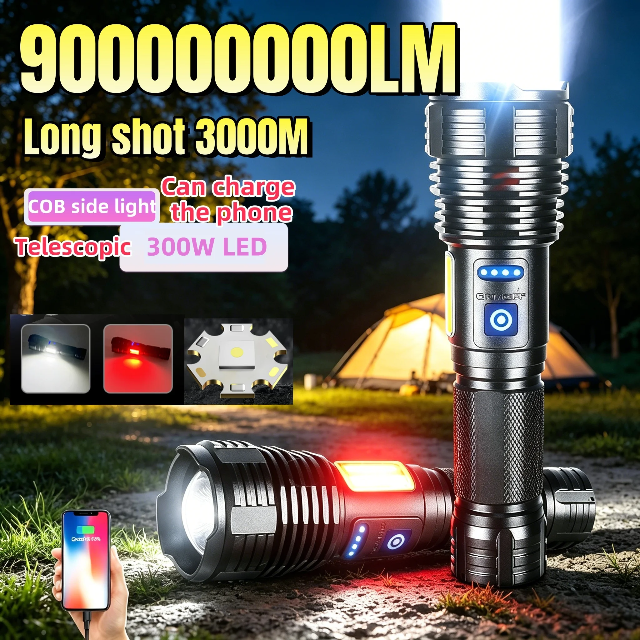 900000000LM Super Powerful Flashlight USB Rechargeable LED Flashlights Tactical Torch Zoomable Light For Outdoor Fishing