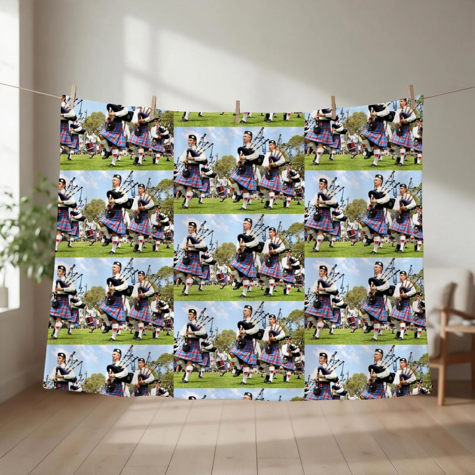 Scottish Highland Pipe & Drum Band Throw Blanket couch cozy soft plush fuzzy picnic outdoor blanket