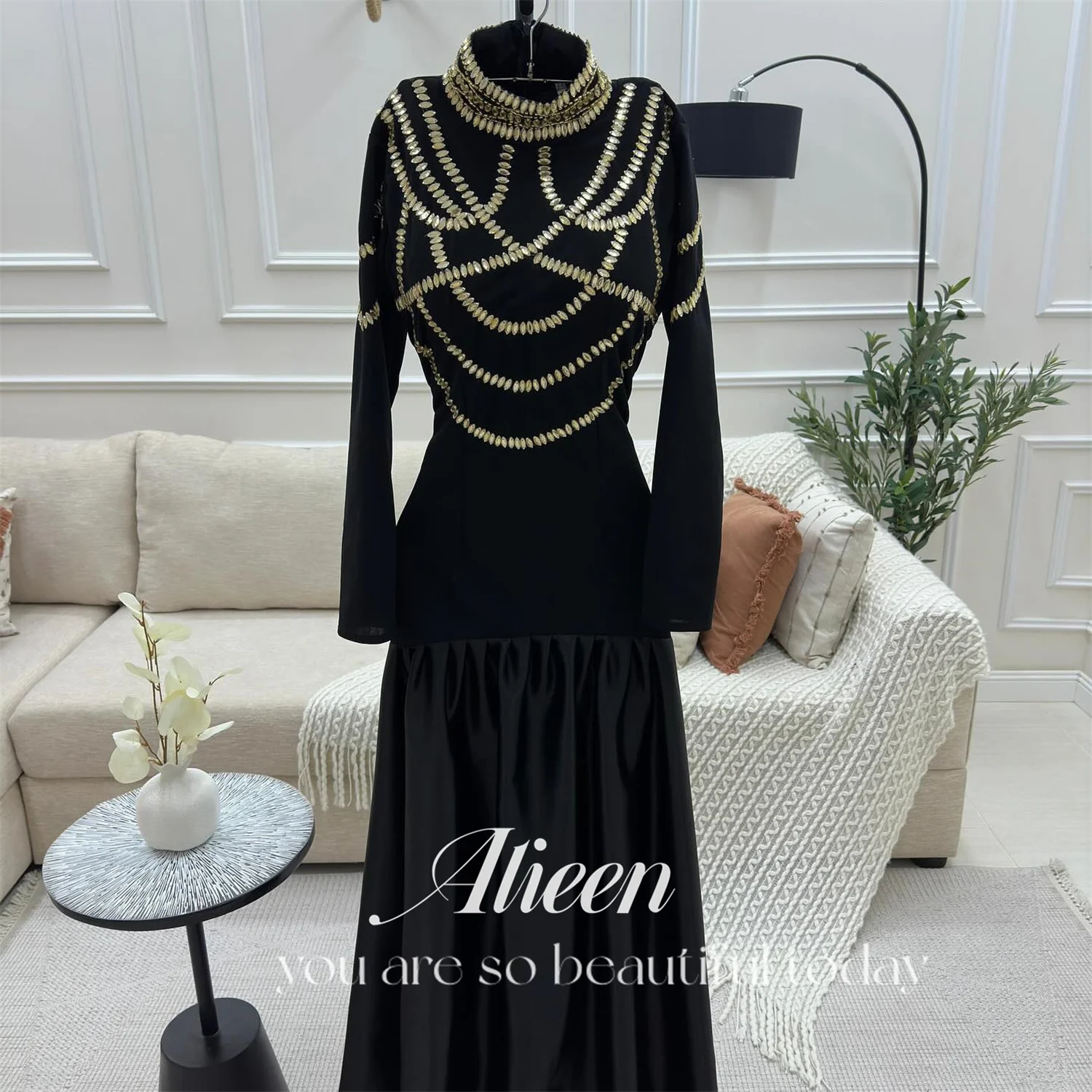 Aileen Manual Luxurious Women's Evening Dresses for Special Occasions Stone Customized Mermaid Black Velvet New in Dresses Dress