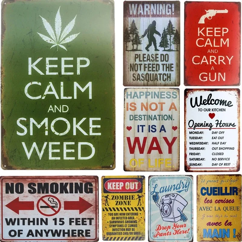 Vintage Warning Metal Tin Signs Decor Keep Calm and Smoke Weed Plate Room Man Cave Decoration