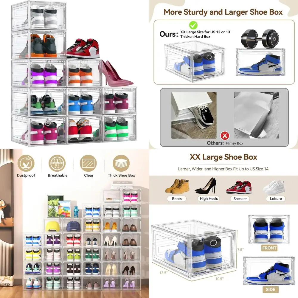 

9-Pack Clear Hard Plastic Shoe Storage Boxes for Closet, Stackable Shoe Rack Organizer, Easy Assembly, Clear Display Case Contai