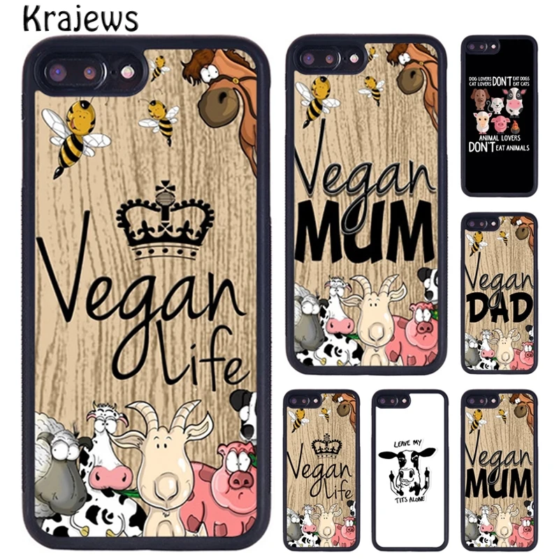 Krajews Vegetarian Quotes VEGAN FOOD ANIMAL LOVE Phone Cases For iPhone 16 15 14 XR XS 11 12 mini 13 Pro MAX Plus coque