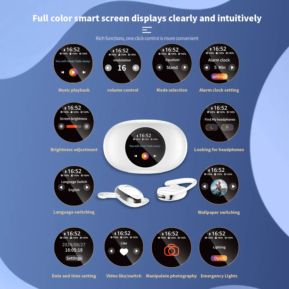 Open hanging wireless Bluetooth earphones 5.4 color screen touch multifunctional earphones ANC active noise reduction