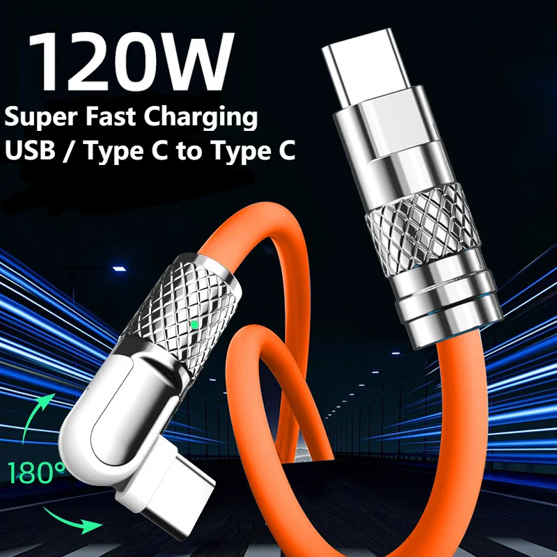 Type C Data Line 120w Fast Charging 180 degree Rotating Fast Charging Line For Huawei Samsung Millet Bold Silicone USB C Cable