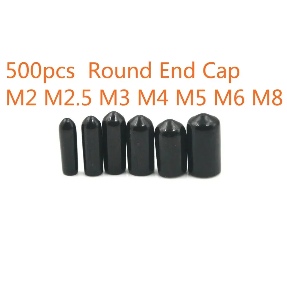 500pc Round Rubber End Cap Cover for Pipe Plastic Tube Hub Screw Thread Protector Push-fit Caps M2 M2.5 M3 M4 M5 M6 M8 12 Black