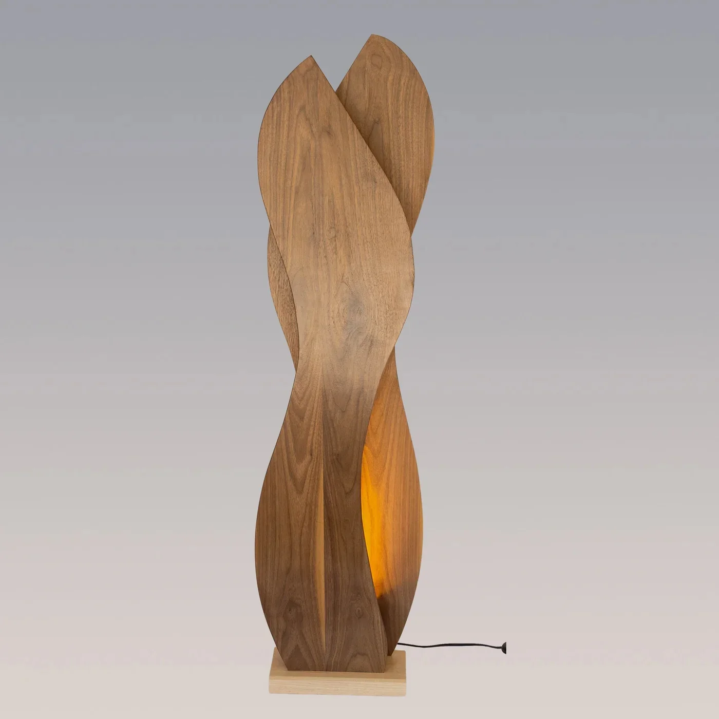 ！@Handcarved Walnut Wood Craft Floor Lamp-Twisted Leaf Shape L30xH120cm Modern Wooden Lighting Ornament for Home Interior Decor