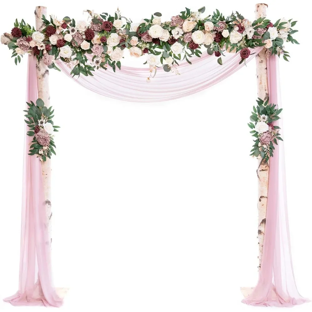 

Artificial Arch Flowers Decorations with Sheer Drape Kit (Set of 3), Reception Backdrop Background Floral Arrangement Decor