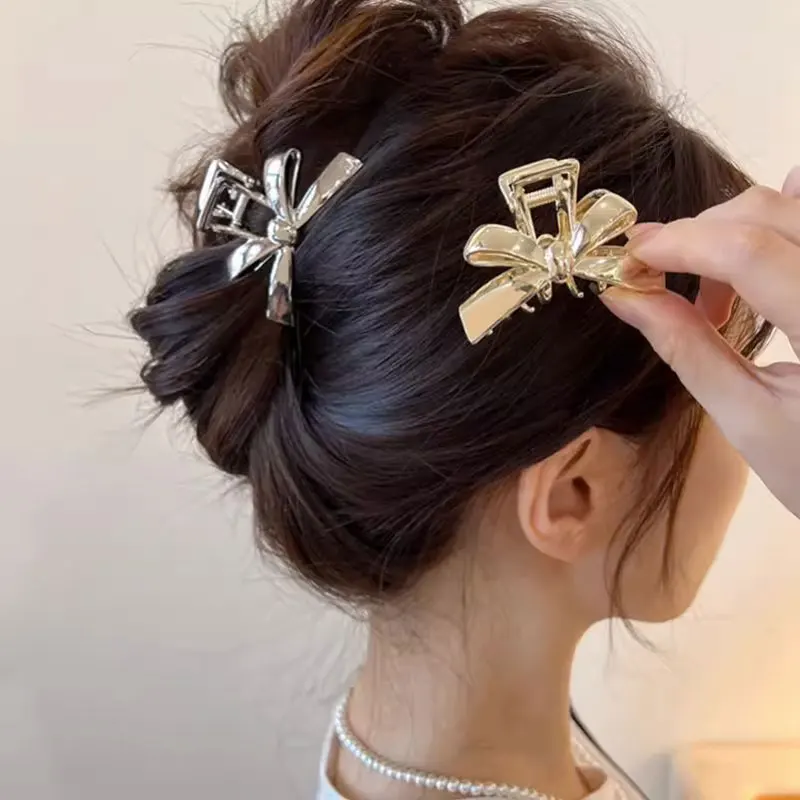 

Golden Bow For Women's Hair Clip Luxury Fashion Sweet Style Daily Casual Vacation Gift Party Hair Grab Women's Hair Accessories