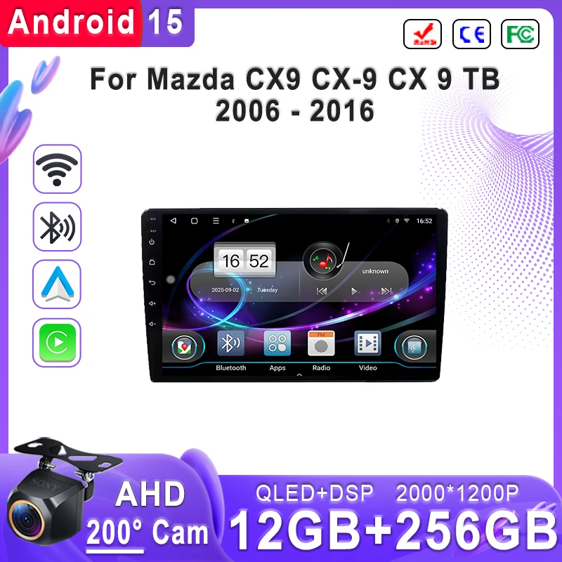 

Android 15 2K Incell Screen For Mazda CX9 CX-9 CX 9 TB 2006 - 2016 Stereo GPS Navigation High-performance Touch Screen Car GPS