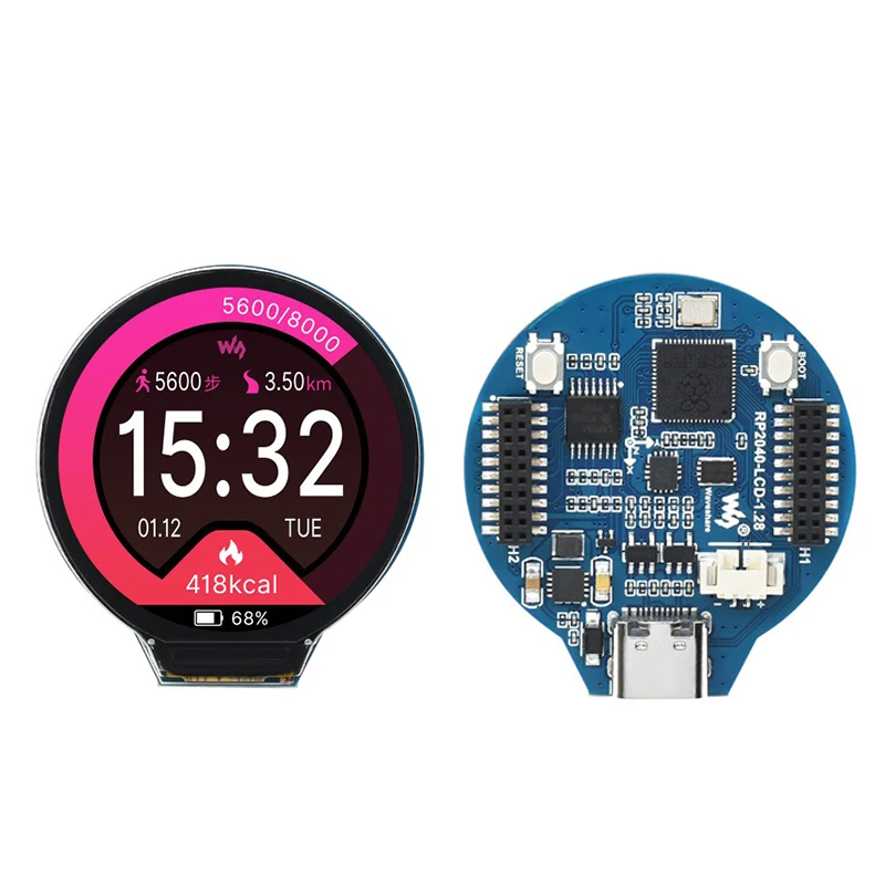 Raspberry pi rp2040 mcu placa a bordo 1.28 polegada round display lcd módulo spi tela/acelerômetro/giroscópio sensores