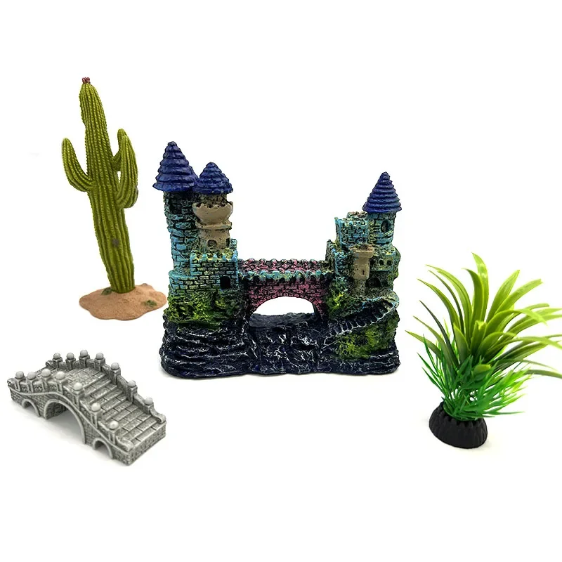 New Resin Artificial Fish Tank Ancient Castle Decoration Aquarium Rock Cave Building Decoration Aquatic Landscaping Ornament