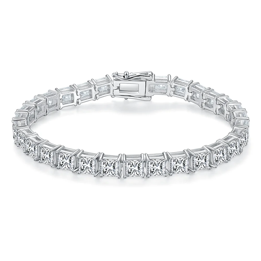 HanYu Square Princess Moissanite Tennis Bracelet with GRA 16cm 18cm 20cm 925 Sterling Silver Plated White Gold Charm Chain