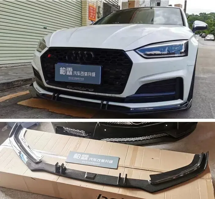 REAL CARBON FIBER Front Bumper Lip Splitters Cup Flaps Cover For Audi A5 S5 Sline B9 2017 2018 2019 2020