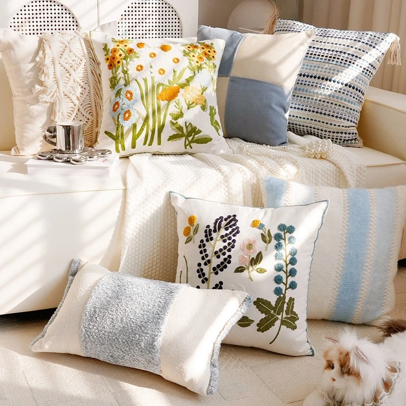 30X50/45X45CM Blue Fresh Throw Pillow Cover Simple Homestays Stamping Waist Cushion Cover Decor Home Decorative Pillowcase