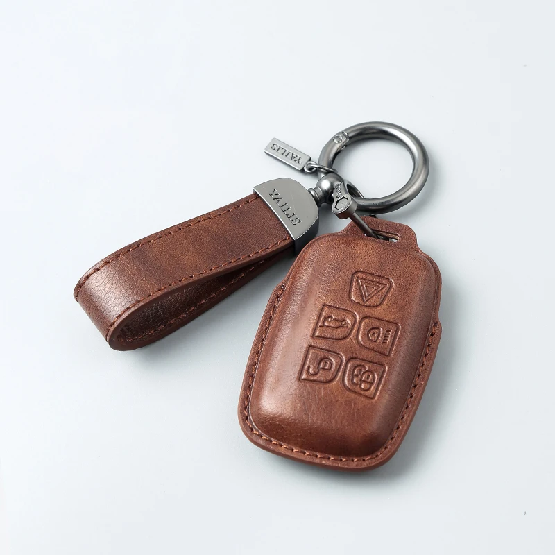 Leather Key Case for Land Rover Range Rover Sport Discovery 3 4 Elander 2 Evoque Smart Remote Car Key Cover Fob Holder Keychain 