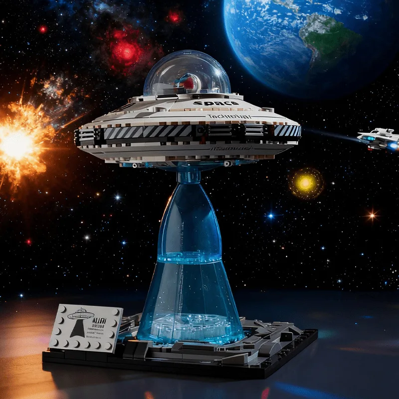 

2026 NEW UFO Flying saucer Building block Alien Ship Spacecraft Astronaut Creative assembly ornament jigsaw puzzle toy boy gift