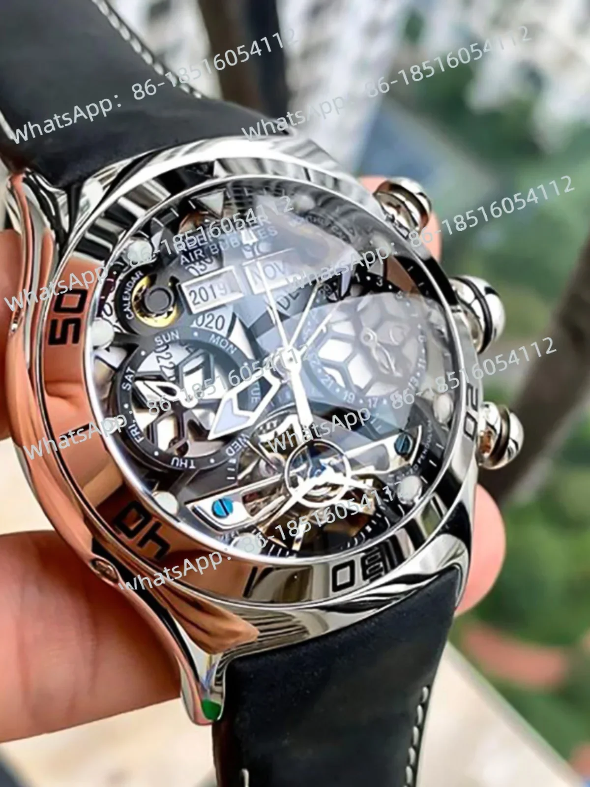 Hollow mechanical watch belt waterproof night light multifunctional watch for men