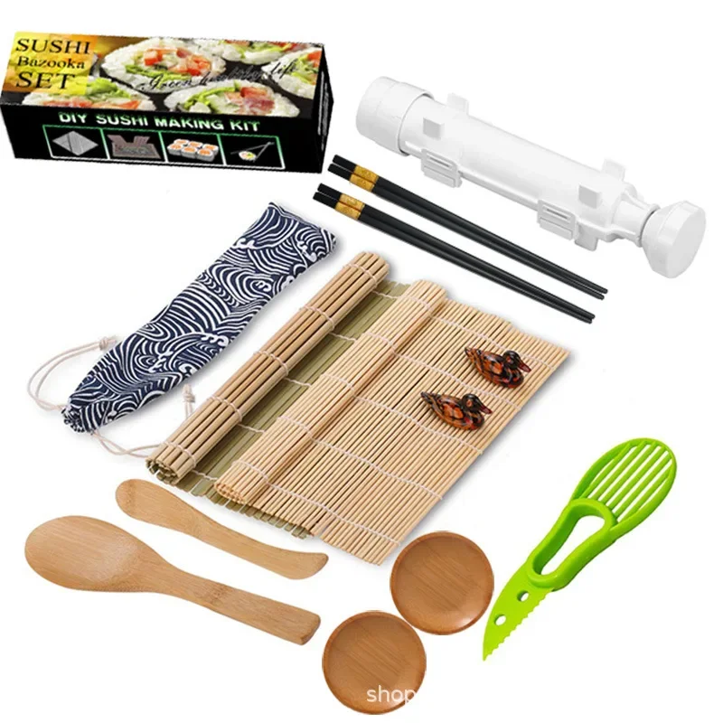 Kit para hacer Sushi, rodillo para Sushi, molde de bola de arroz Bazooka con esteras de bambú, palillos, cocina, Sashimi, accesorios de herramientas de bricolaje