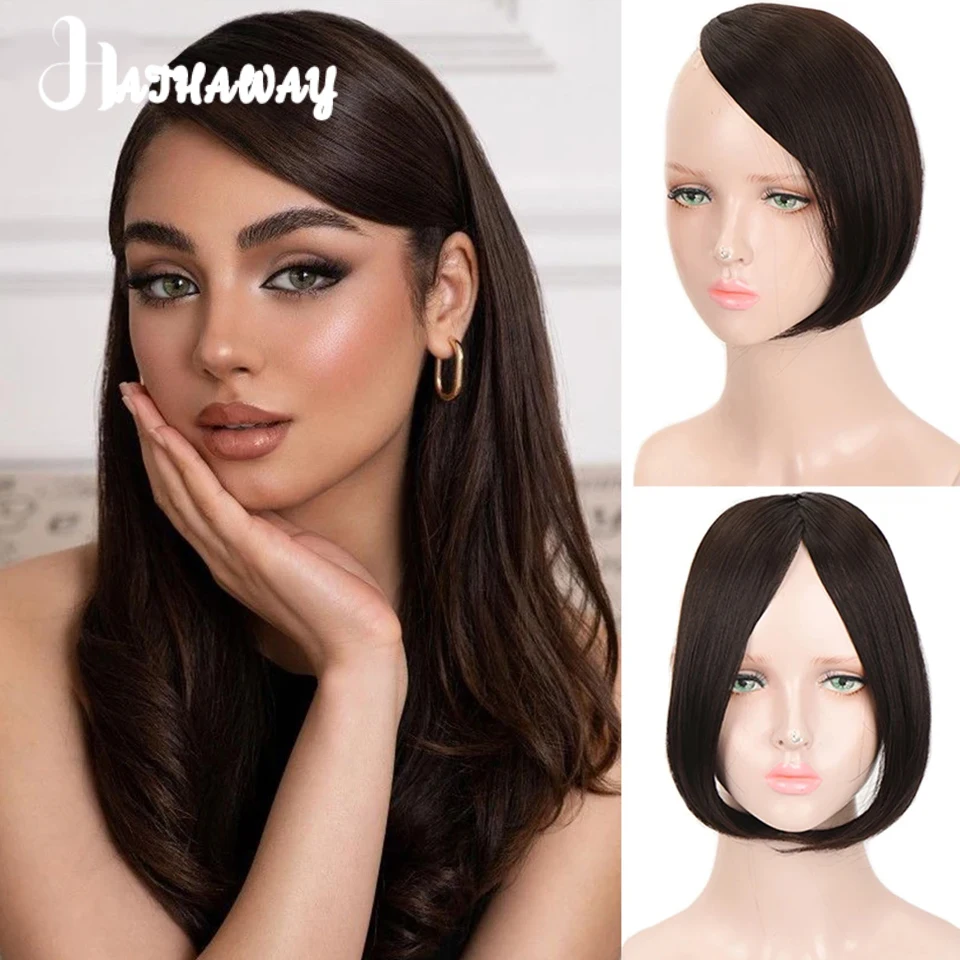 

Synthetic Wig Women's Side Bang Natural Hair Extension Cover The Forehead Eight-character Bangs Straight Hair Head Top Wig Piece