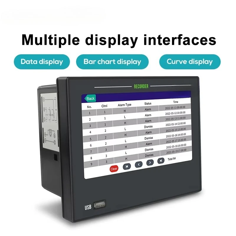 Touch screen data logger controller for voltage, temperature, and flow data logging test instruments