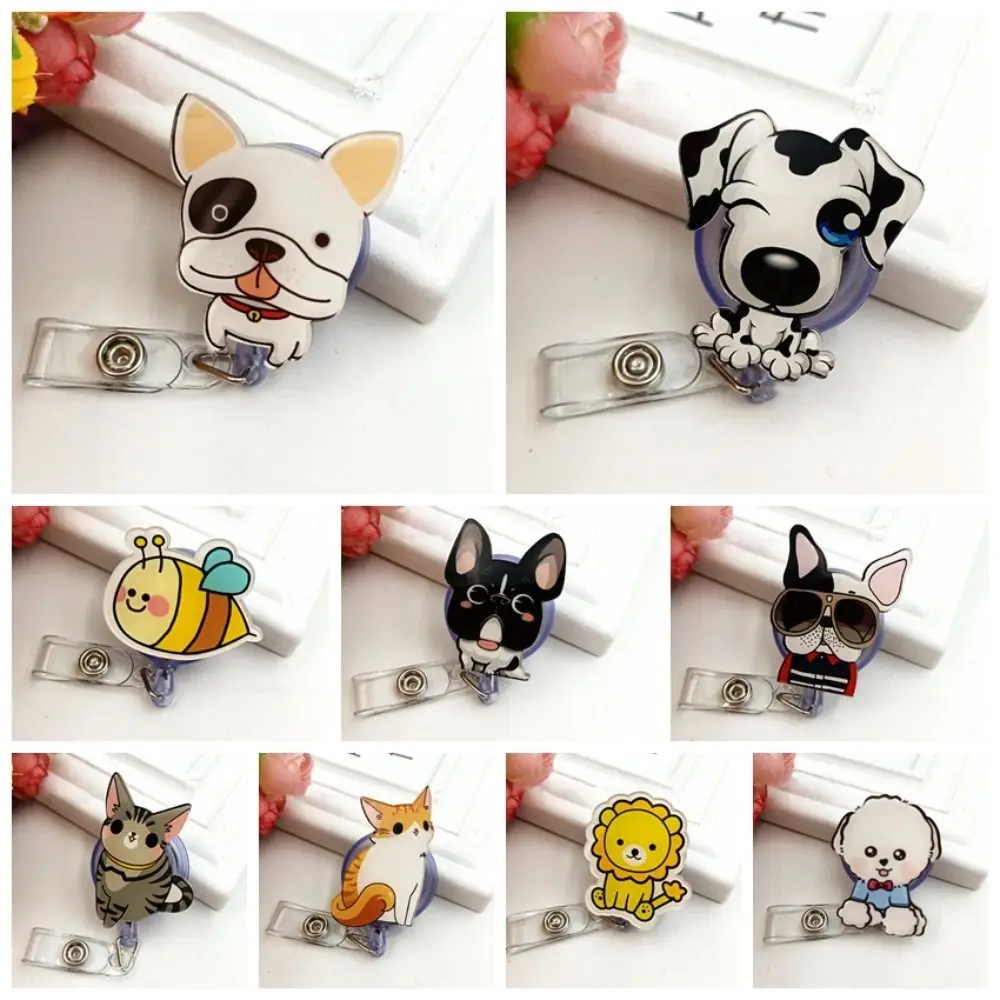 

Cute Retractable Nurse Badge Reel Cartoon Animals Name Tag Dog Badge Holder Cat Puppy Work Card Easy Pull Buckle Hospital Use