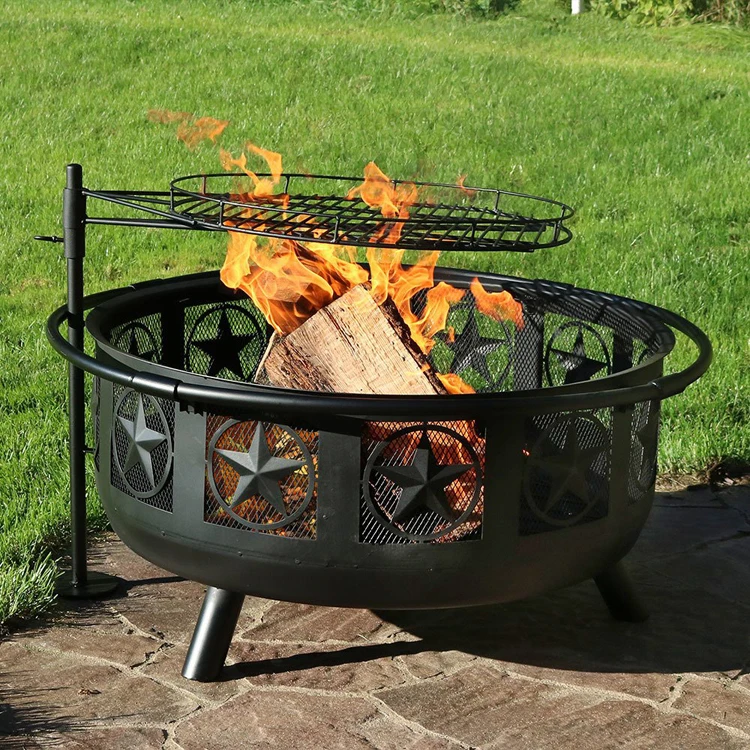 Outdoor Fire Pit 32 inch Patio Fire Steel BBQ Grill Fire Pit Bowl with Mesh Spark Screen Cover