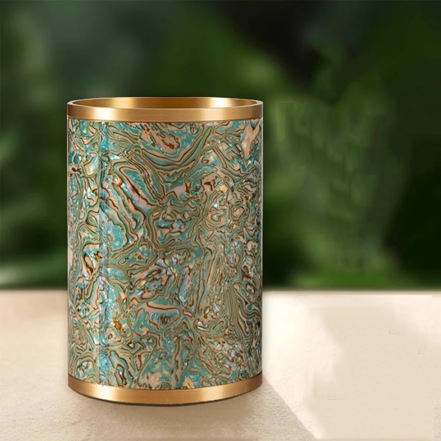 Shell Pattern Solid Brass Inlaid Pen Holder - Creative Luxury Desk Organizer, for Art Office Study Supplies Calligraphy Painting