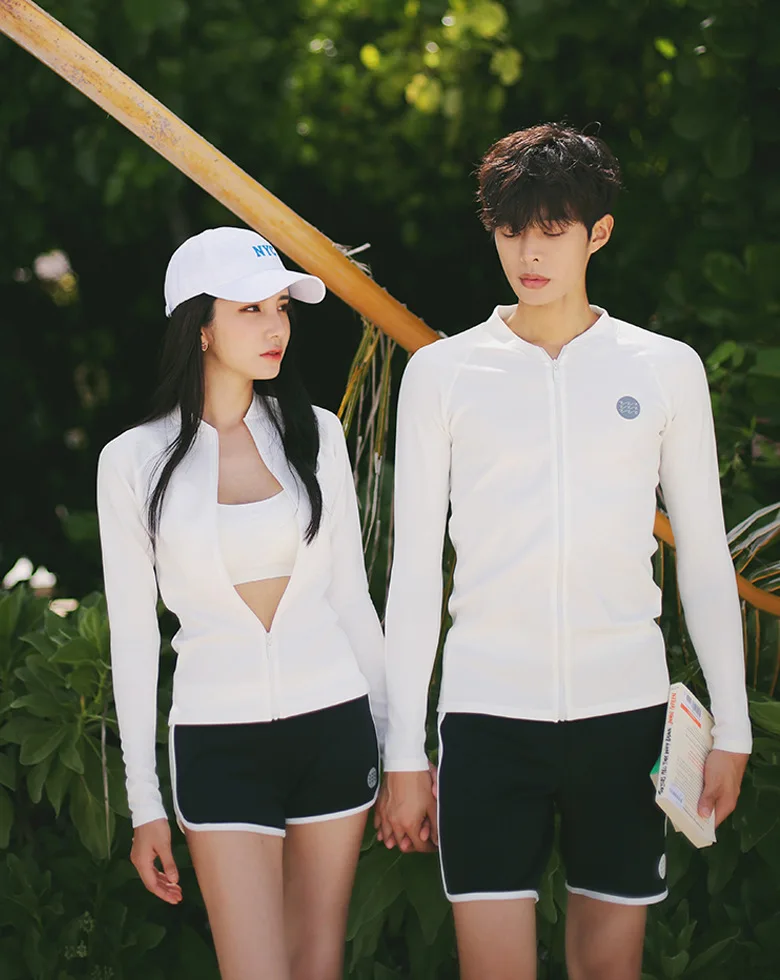 WackDaria Couple Long Sleeve Rash Guards UV Protection Bathing Suit Swimsuit for Water Sports And Beach Wear Black White Blue