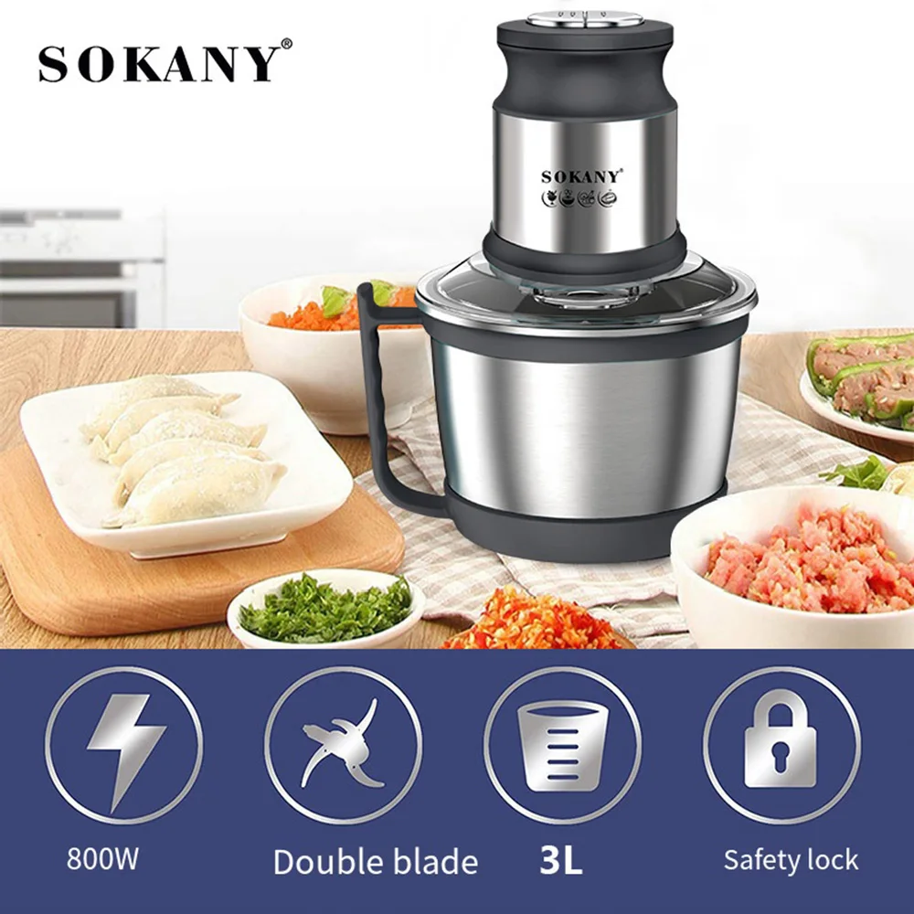 3L Electric Meat Grinder Stainless Steel Food Processors Chopper 800W Meat Mincer Mixer Blender Machine for Kitchen 220V 다지기 분쇄기