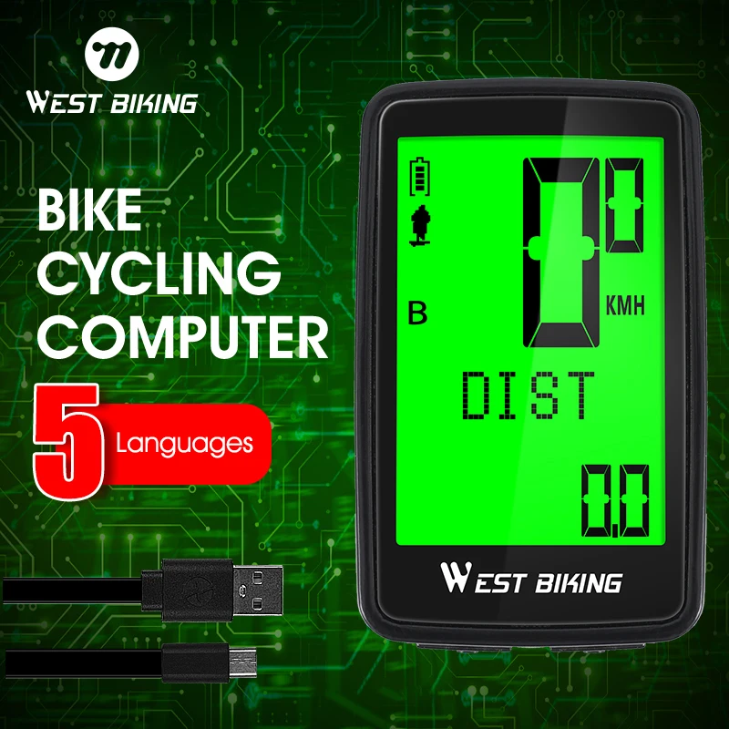 

WEST BIKING Bike Computer Waterproof Speedometer Cycling Digital Stopwatch MTB Bike Speedometer Odometer LED Backlight Stopwatch